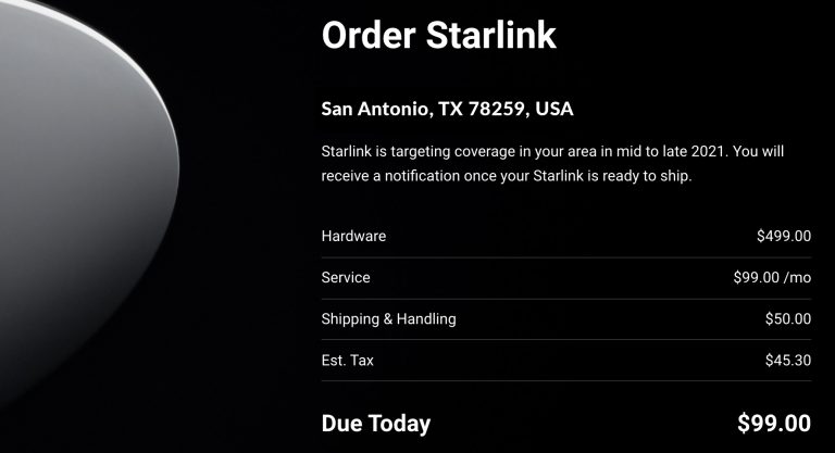 Starlink internet pricing